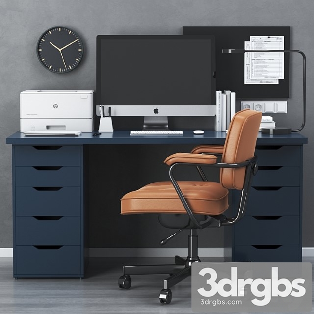 Ikea Office Workplace With Alex Table And Alefjall Chair 3dsmax Download - thumbnail 1