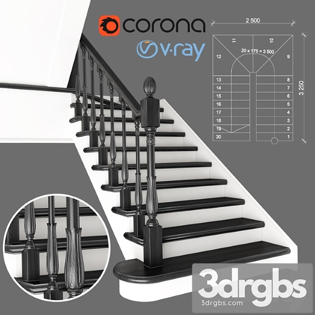 Two staircase ladder with staggered steps 2 version 3dsmax Download