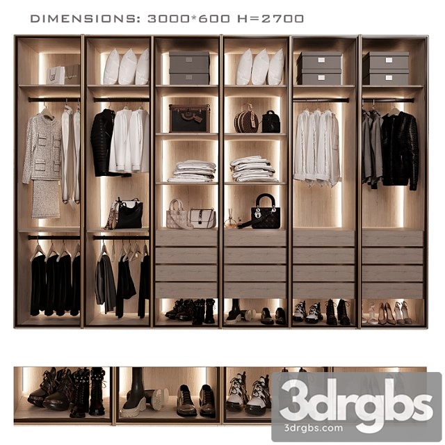 Wardrobes With Glass Doors 3dsmax Download - thumbnail 1