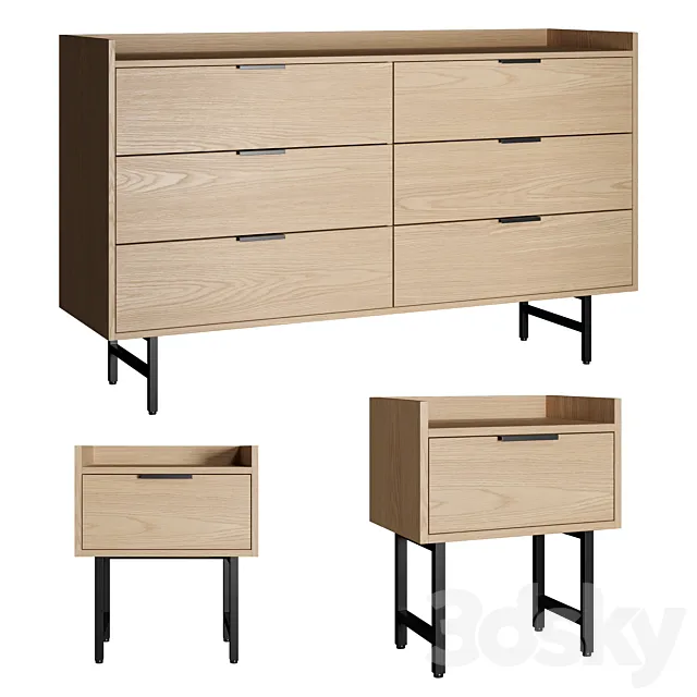 009 La Redoute headboard table and chest of drawers Volga 3DSMax File