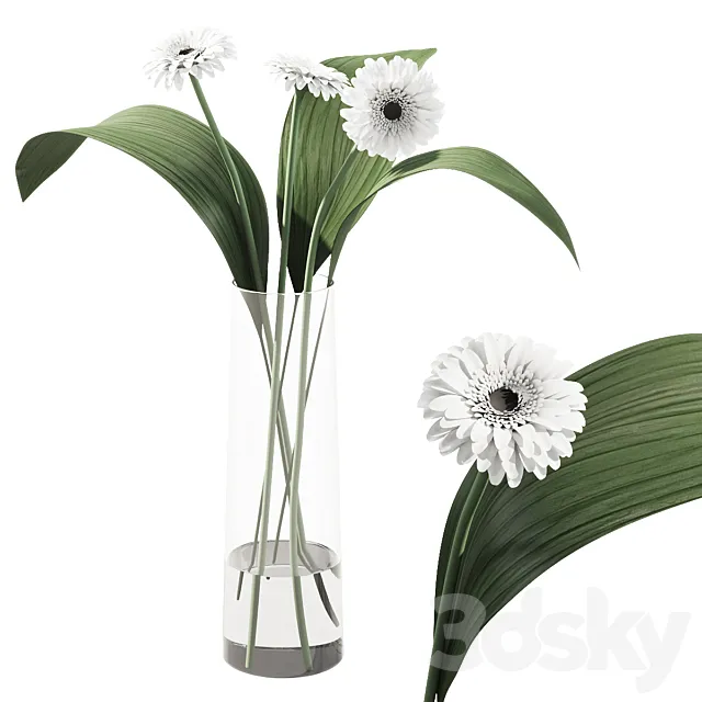 021 Flowers and leaves in vase indoor decor plant 3dsMax Model