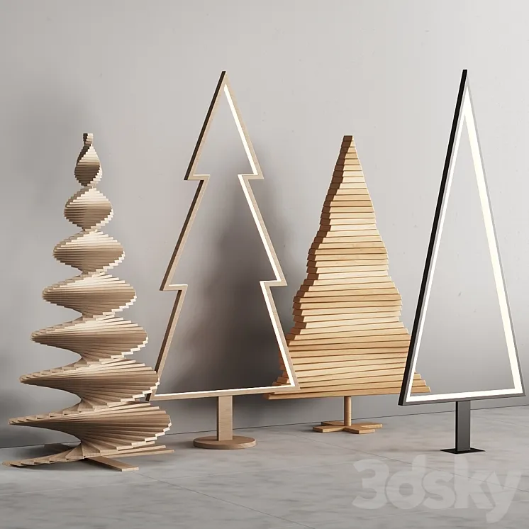 035 Modern christmas trees 01 wood and light 3DS Max Model