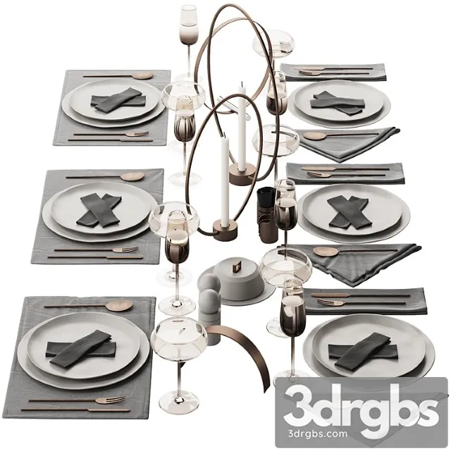 064 Tableware Decor Set 02 Biege and Bronze 00 3dsmax Download