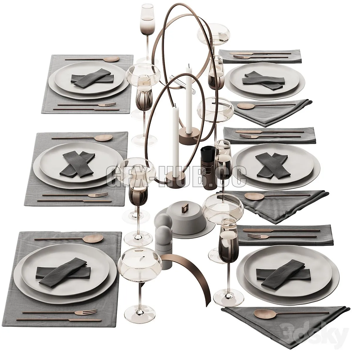 064 Tableware decor set 02 biege and bronze 3dsMax Model