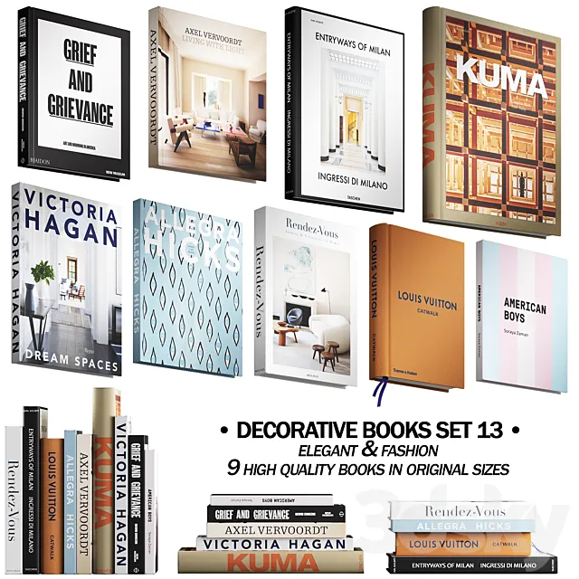 091 Decorative books set 13 Elegant and Fashion 01 3DSMax File