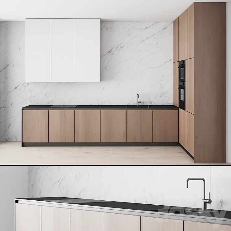 107 modern kitchen 04 minimal white wood marble 3DS Max