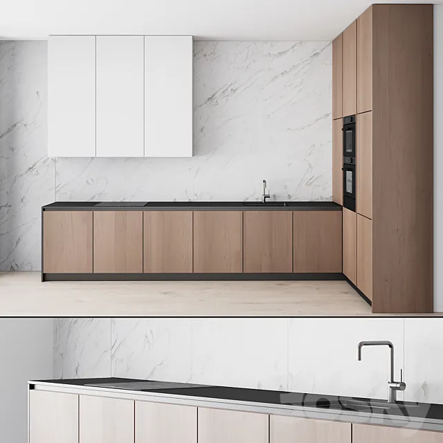 107 modern kitchen 04 minimal white wood marble 3DSMax File