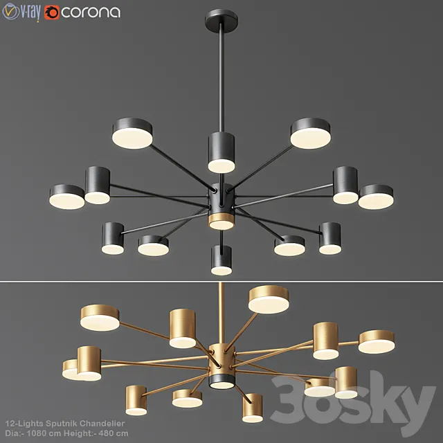 12-Lights Sputnik Chandelier 3ds Max