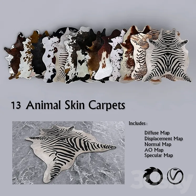 13 PBR Animal Skin Carpets 3DS Max Model