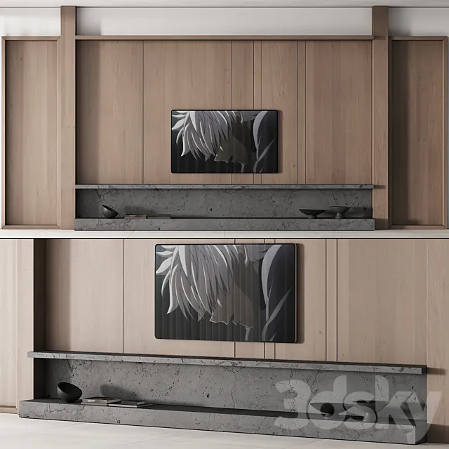 149 tv wall kit 01 modern japandi oak wood 01 3DSMax File