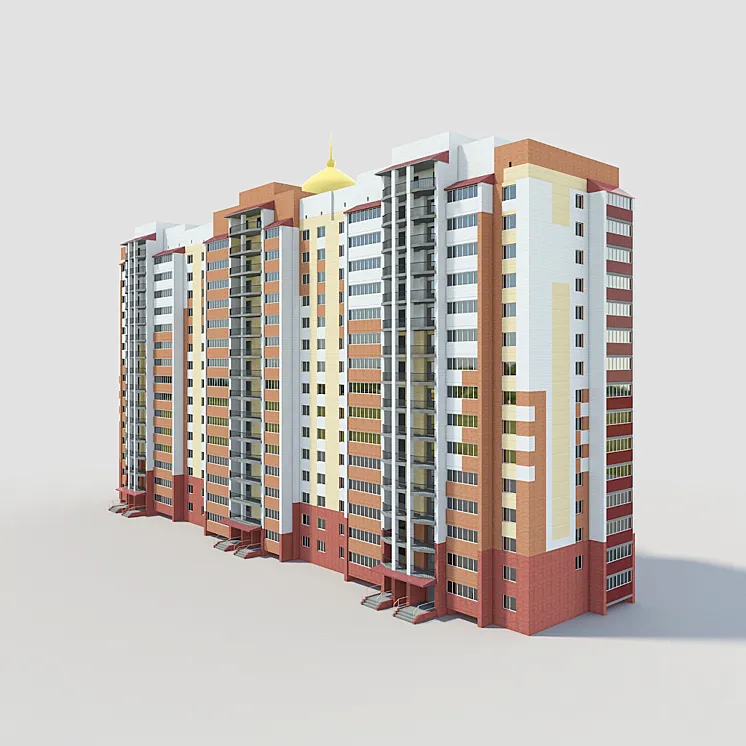 15-storey building with a dome 3DS Max