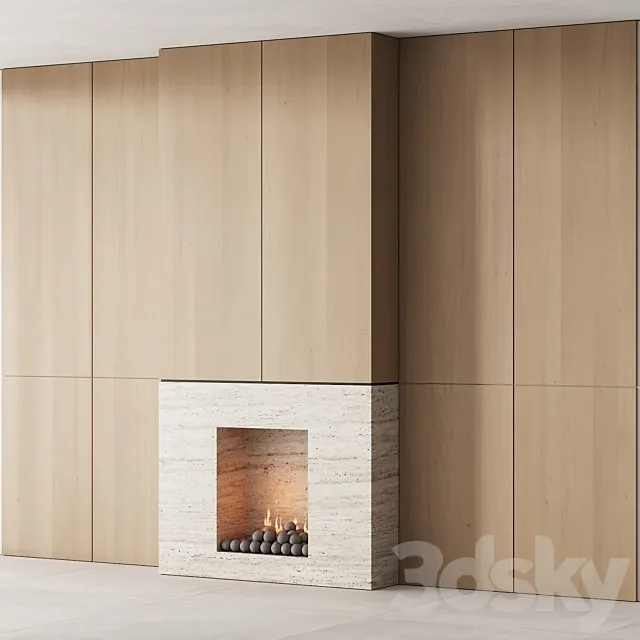 159 fireplace decorative wall kit 05 minimal wood travertine 00 3DSMax File