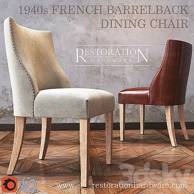 1940s French Barrelback dining chair 3DSMax File