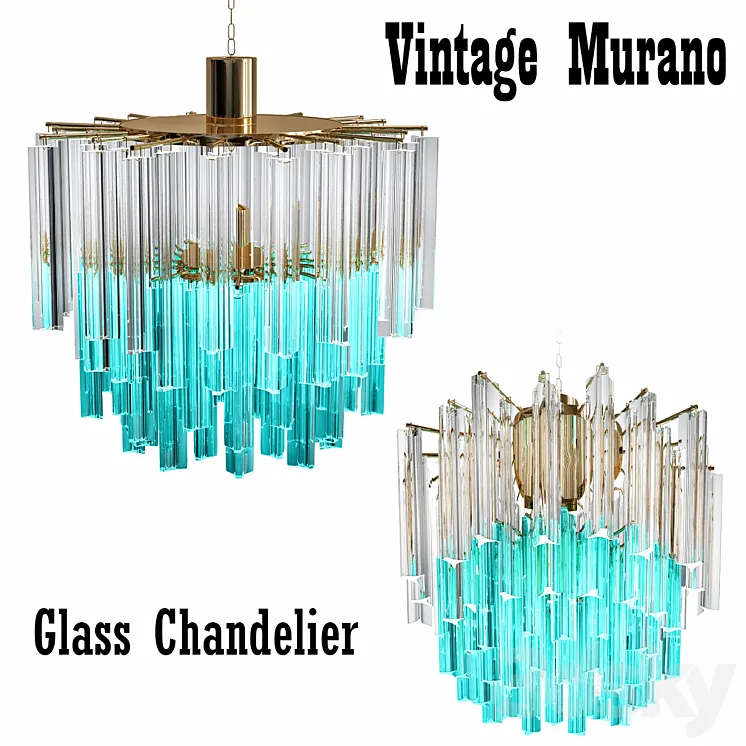 1960s Vintage Murano Glass Chandelier turquoise glass 3DS Max