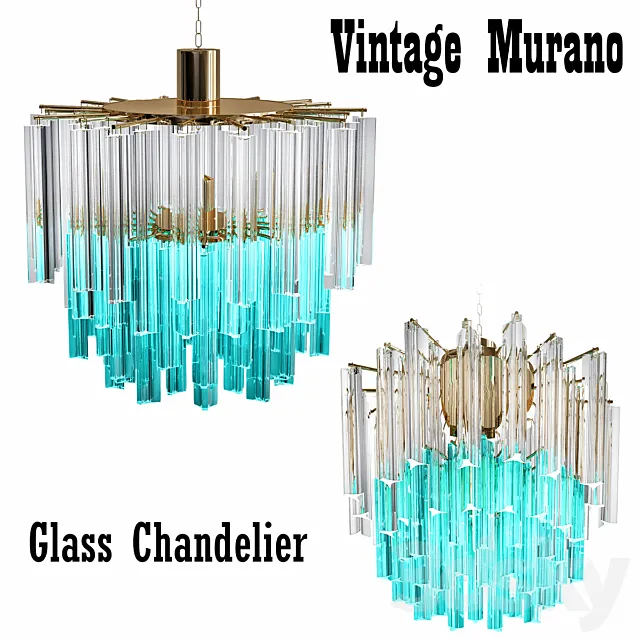 1960s Vintage Murano Glass Chandelier turquoise glass 3DSMax File
