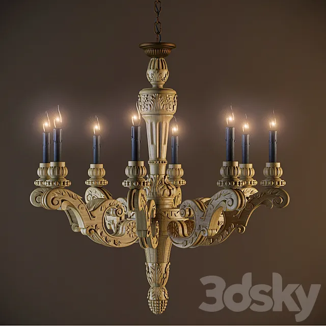 19th C. French Baroque Wood Chandelier Large 3DSMax File