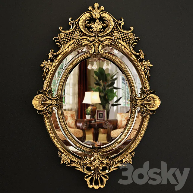 19th Century French Louis XV Fine Gilt Carved Oval Mirror 3DS Max Model