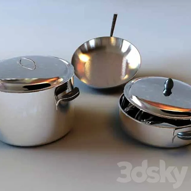2 saucepans and frying pan from firm Lagostina 3DSMax File