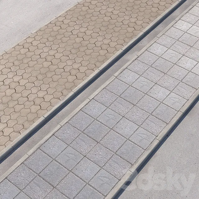 2 sidewalk options with road set_10 3ds Max