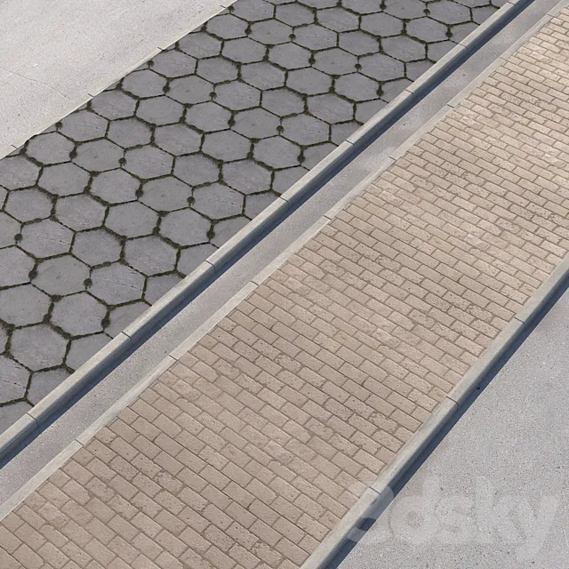 2 sidewalk options with road set_11 3ds Max