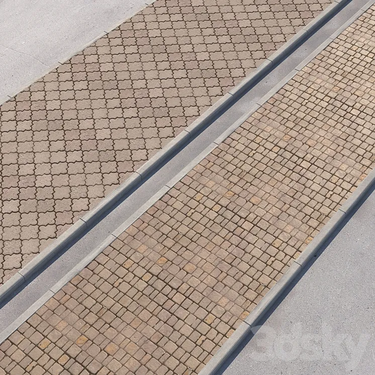 2 sidewalk options with road set_13 3DS Max