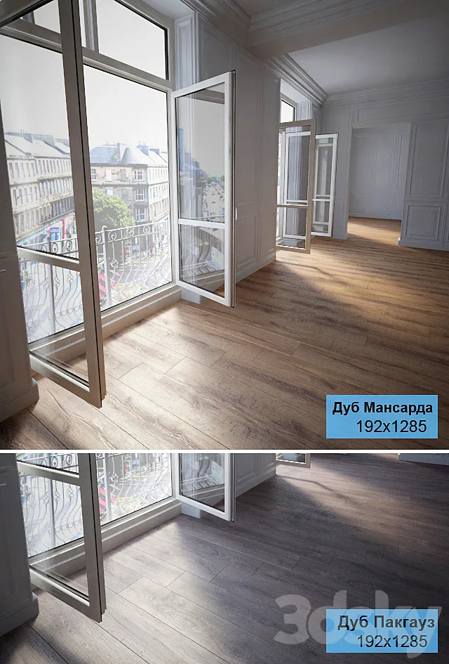 2 types of parquet: Oak Attic Oak Warehouse 3ds Max