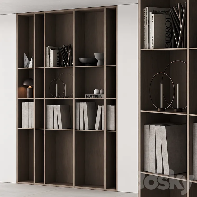 202 bookcase and rack 05 wooden with decor 01 3DS Max