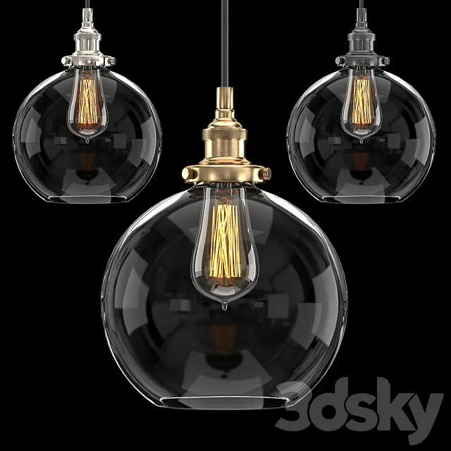 20TH C. FACTORY FILAMENT CLEAR GLASS CAFE PENDANT 3DSMax File
