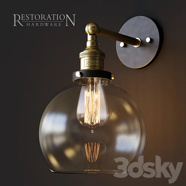 20th C. Factory filament clear glass cafe sconce 3ds Max