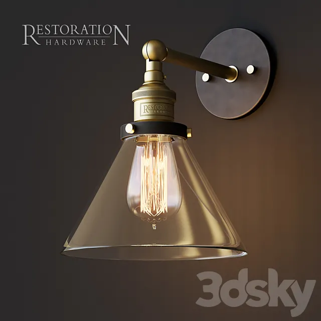 20th C. Factory filament clear glass funnel sconce 3ds Max