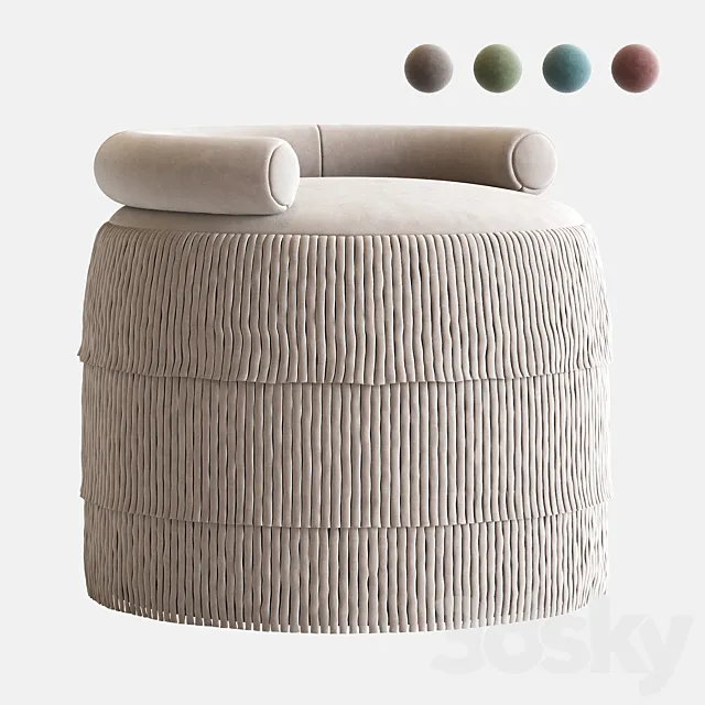 21st Century Beth Fringes Stool Cotton Velvet 3DS Max Model
