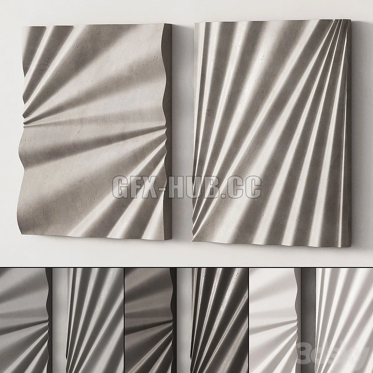282 decorative wall art 14 waves gypsum wall sculpture 01 3dsMax Model