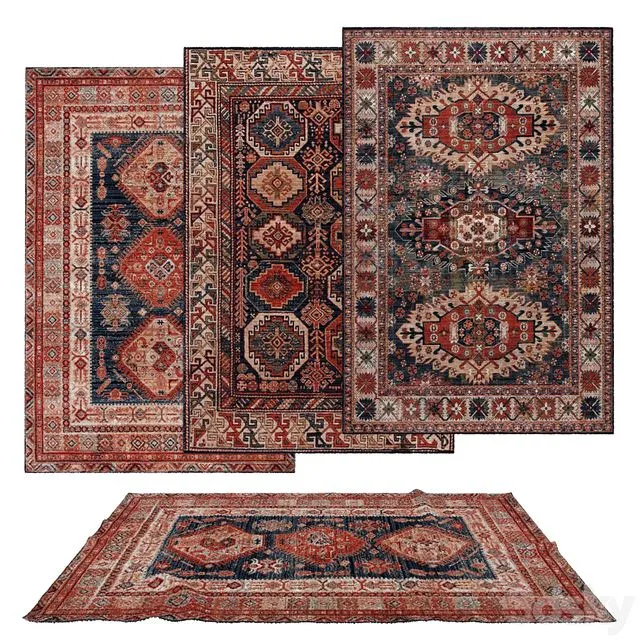 3 carpets with pleats and 3 without 3dsMax Model