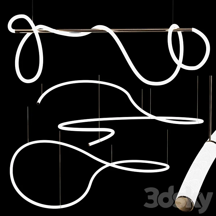 3 LED pendant lamps (OPAL SHAPE_SQUIGGLE H4_SQUIGGLE H5)| 3lights | 3DS Max
