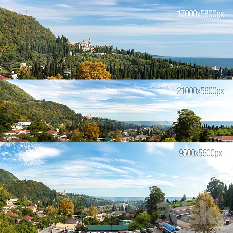 3 Panoramas. Black Sea Abkhazia. New Athos 3DS Max