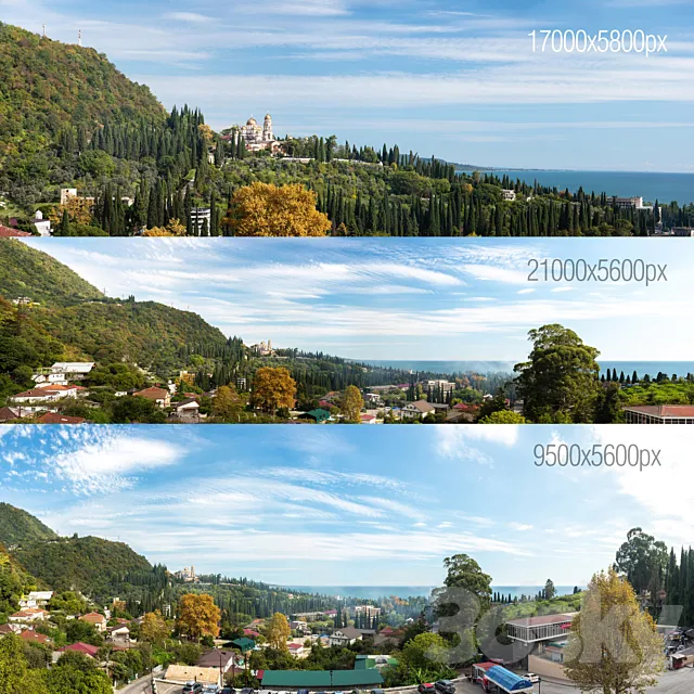 3 Panoramas. Black Sea Abkhazia. New Athos 3dsMax Model