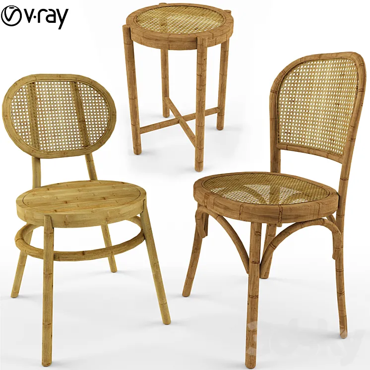 3 Samples Of Bodeco Wooden Rattan Chair 3DS Max
