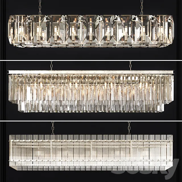 3 type Restoration Hardware Rectangular Chandelier Set 001 3DSMax File