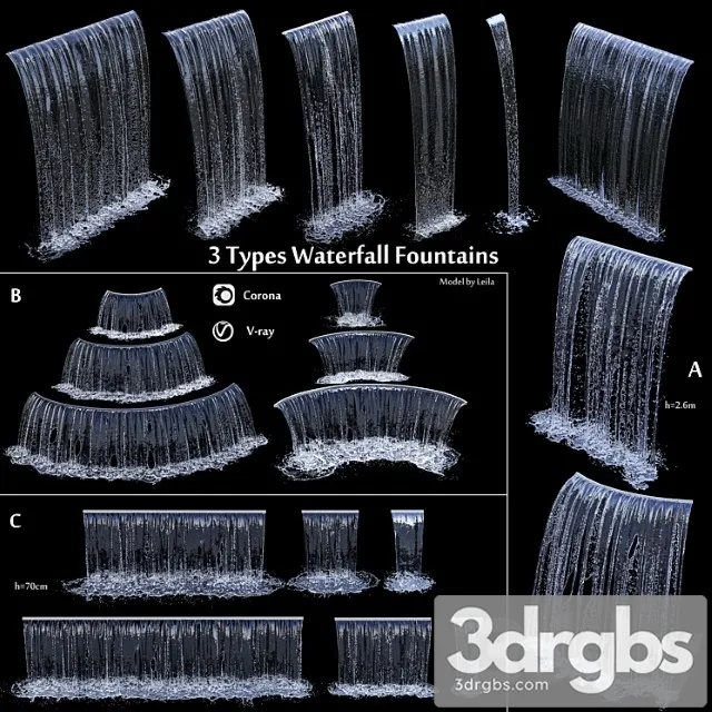3 Types Of Waterfall Fountains Cascade In Different Sizes 3dsmax Download