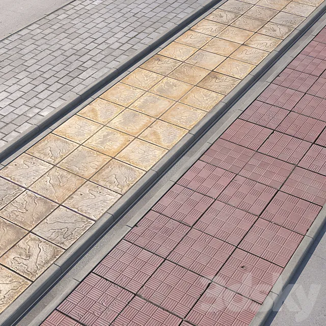 3 variants of pavement with road set_2 3DS Max Model