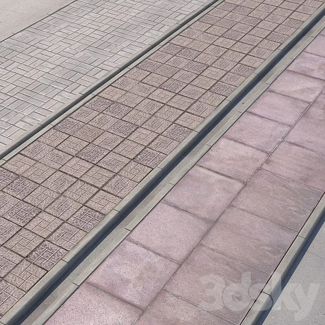 3 variants of pavement with road set_3 3DS Max Model