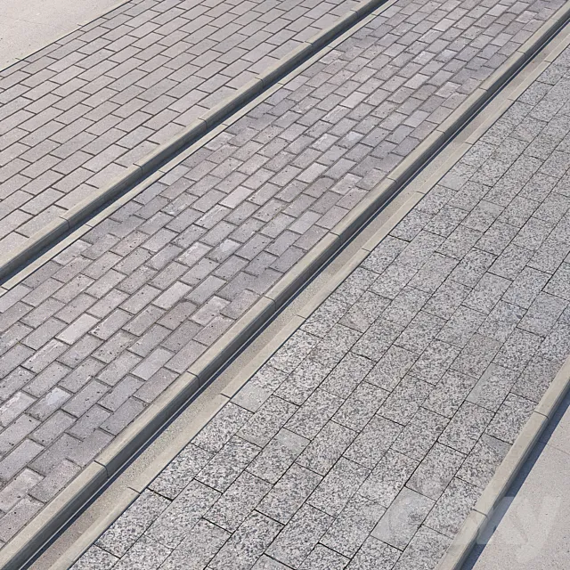 3 variants of pavement with road set_4 3DS Max Model