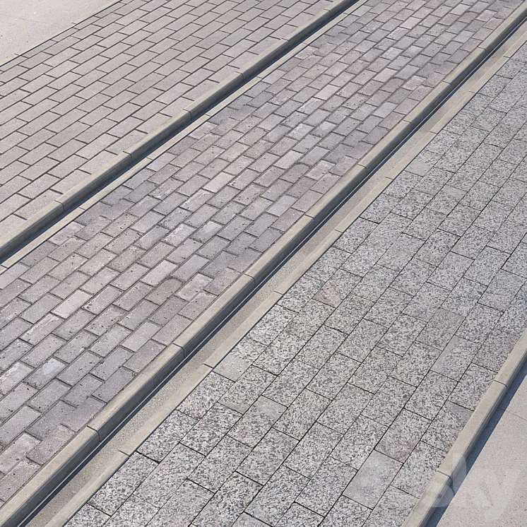 3 variants of pavement with road set_4 3DS Max
