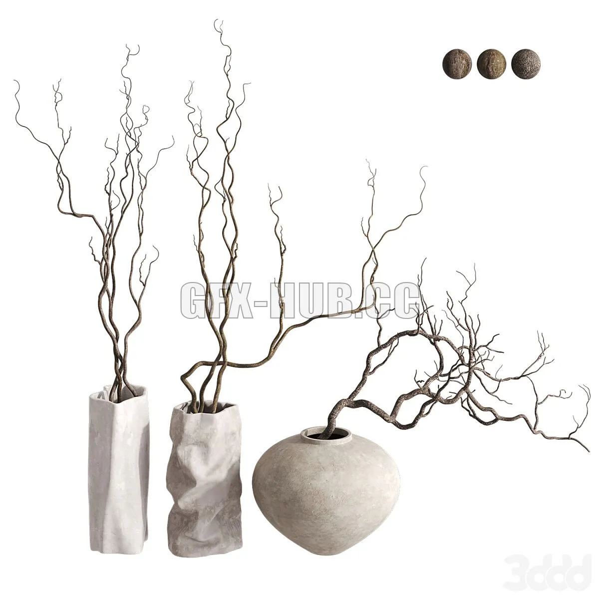 3 Vases with Branches Set 3dsMax Model