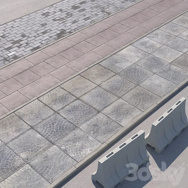 3 versions of the sidewalk with the road. 3DS Max