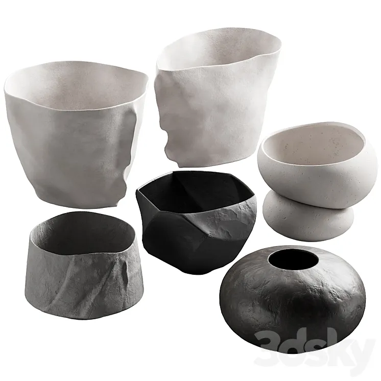 302 decorative vases and pots 02 deformed folded relief vase 3DS Max Model