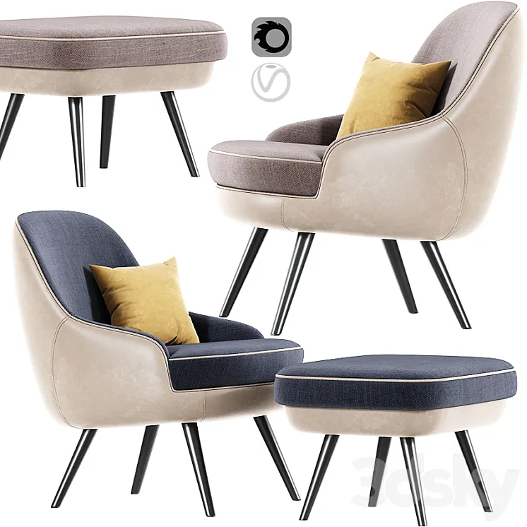 375 Walter Knoll Armchair With Pouf 3DS Max
