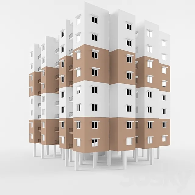 3BHK Multi-storey residential Apartment 3DSMax File