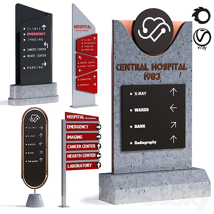 3d model of hospital information board for exterior 3DS Max
