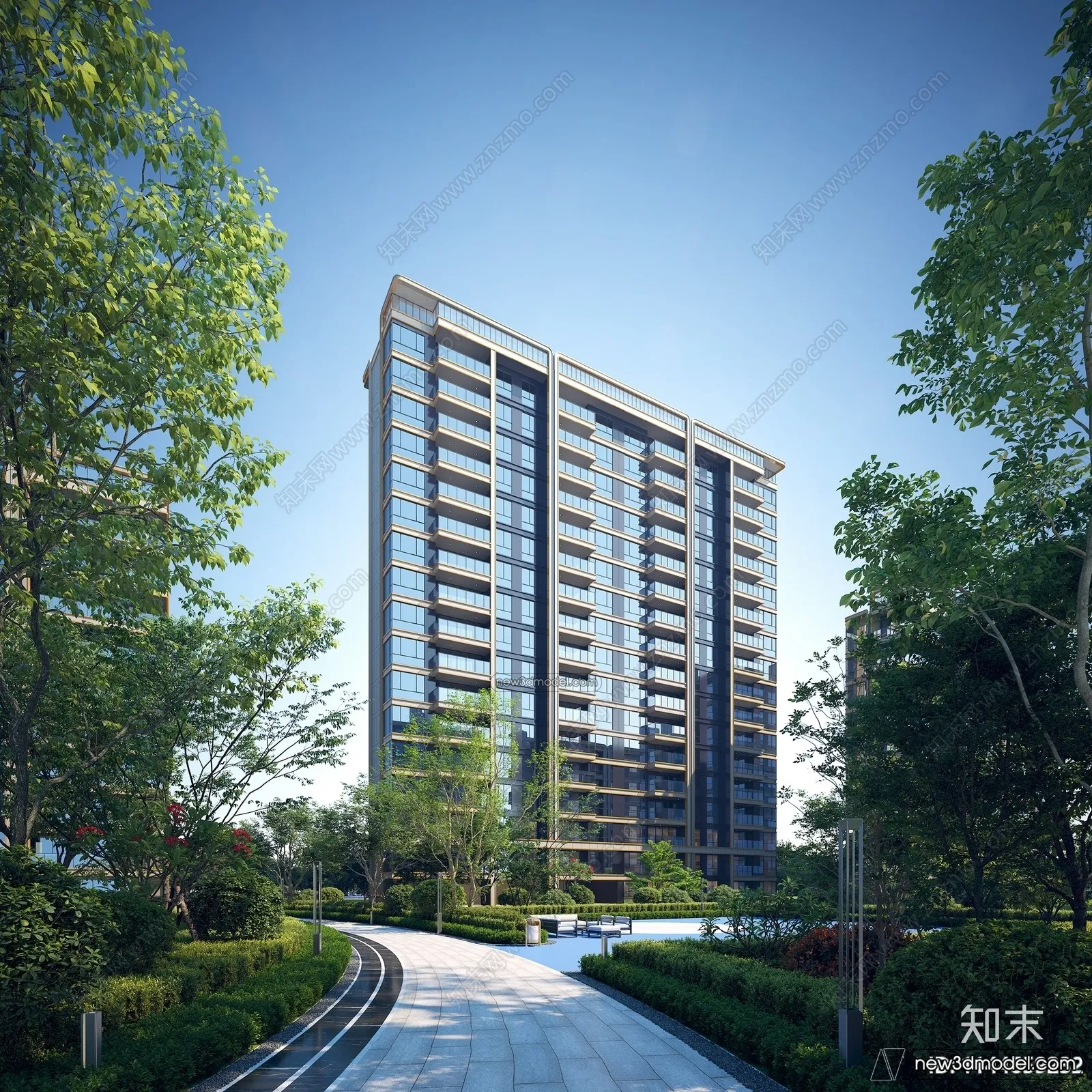 3D Models of Apartment Building – Exterior 3D Scenes – 052 – VRAY